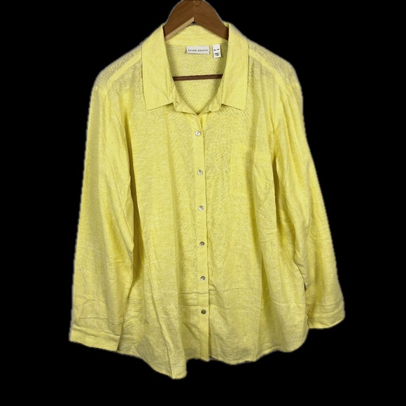 Susan Graver Women Linen LongSleeve Tunic Button Up Shirt XLP Breathable Coastal - Picture 1 of 9